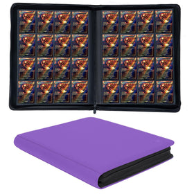KUOOKING 1000+ Card Binder open, purple cover, organized pockets for quick browsing