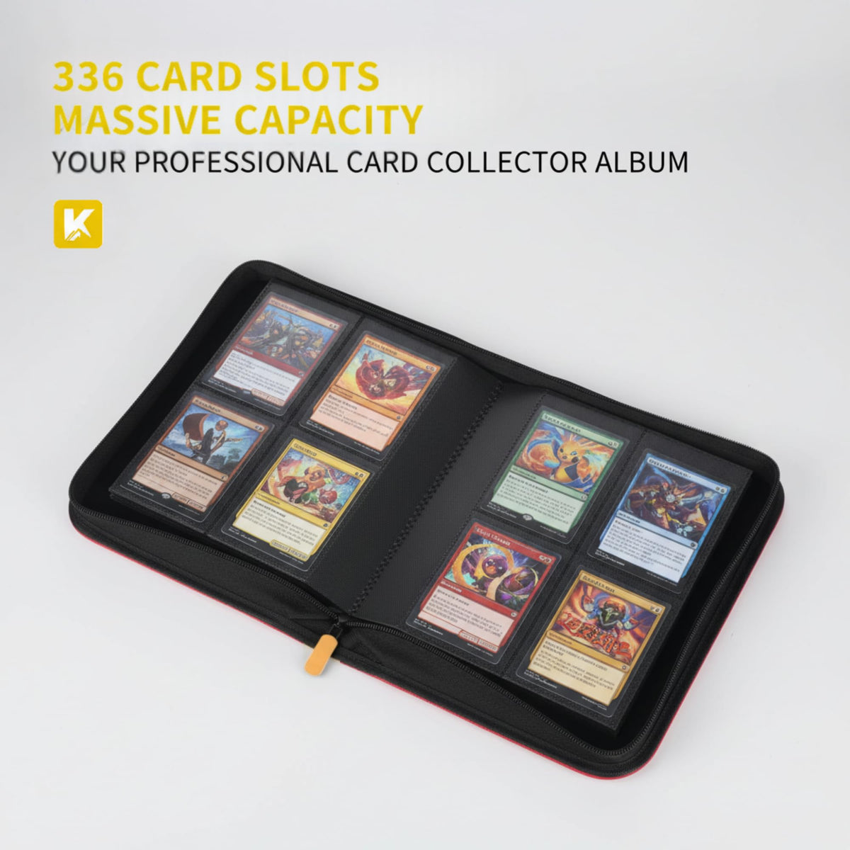 KUOOKING 336 Card Binder side-loading pockets closeup highlights secure access.