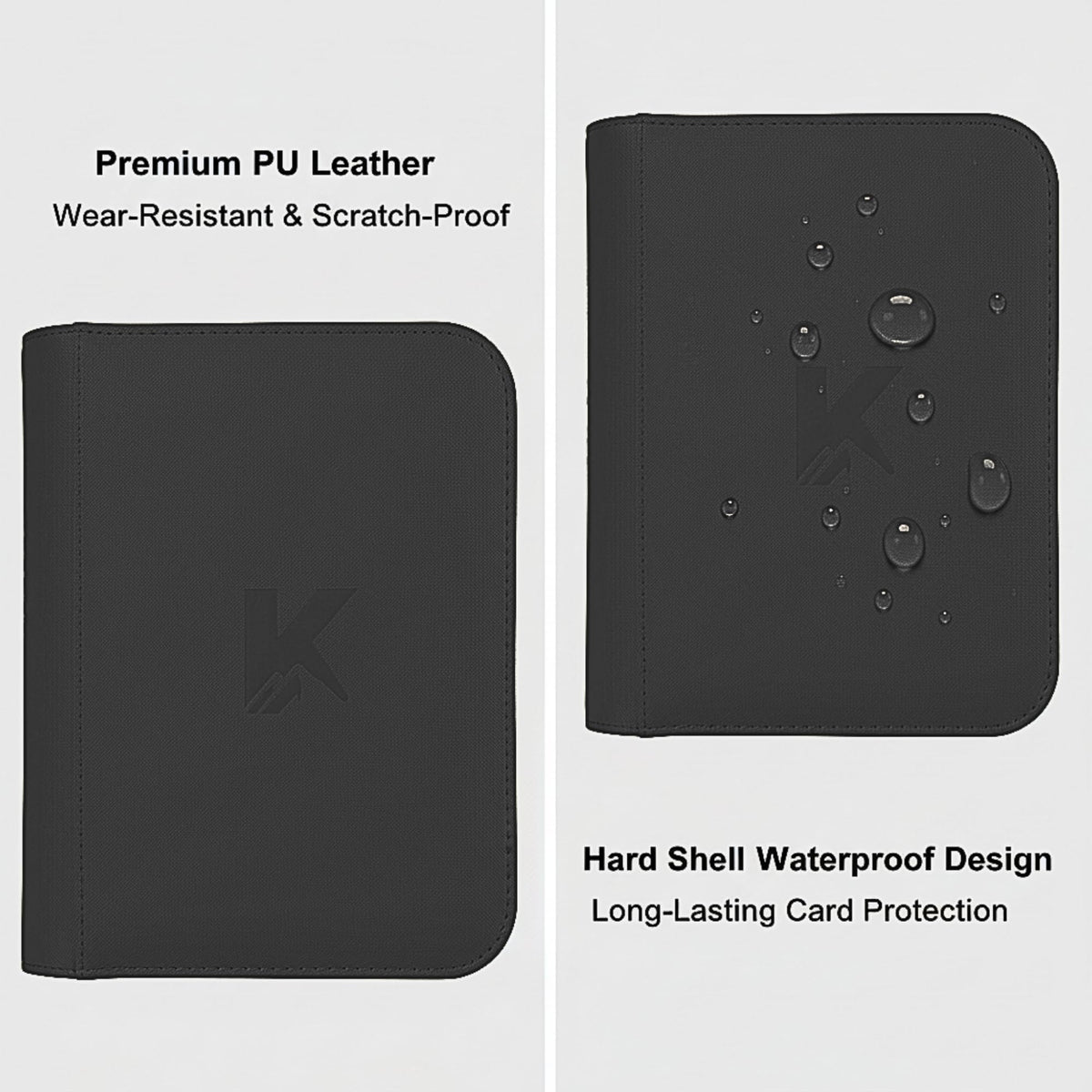 KUOOKING 336 Card Binder zipper seal highlighting water-resistant protection.