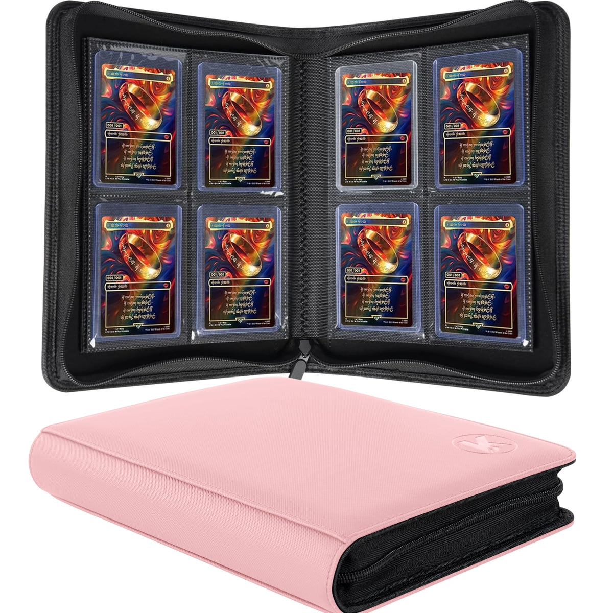 KUOOKING Top Loader Binder with 128-card capacity in pink for organized collections.