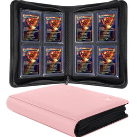 KUOOKING Top Loader Binder with 128-card capacity in pink for organized collections.