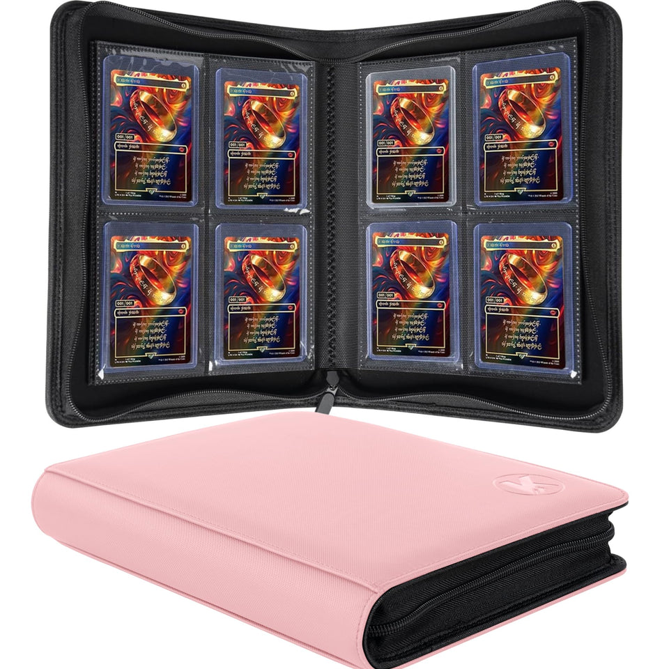 KUOOKING Top Loader Binder with 128-card capacity in pink for organized collections.