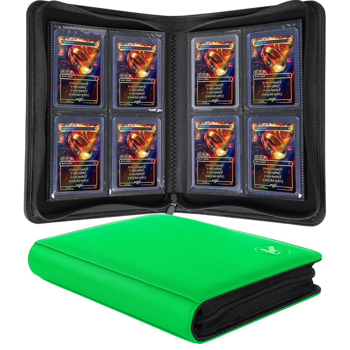 KUOOKING Top Loader Binder front view in grass green, showcasing organized four-pocket layout.