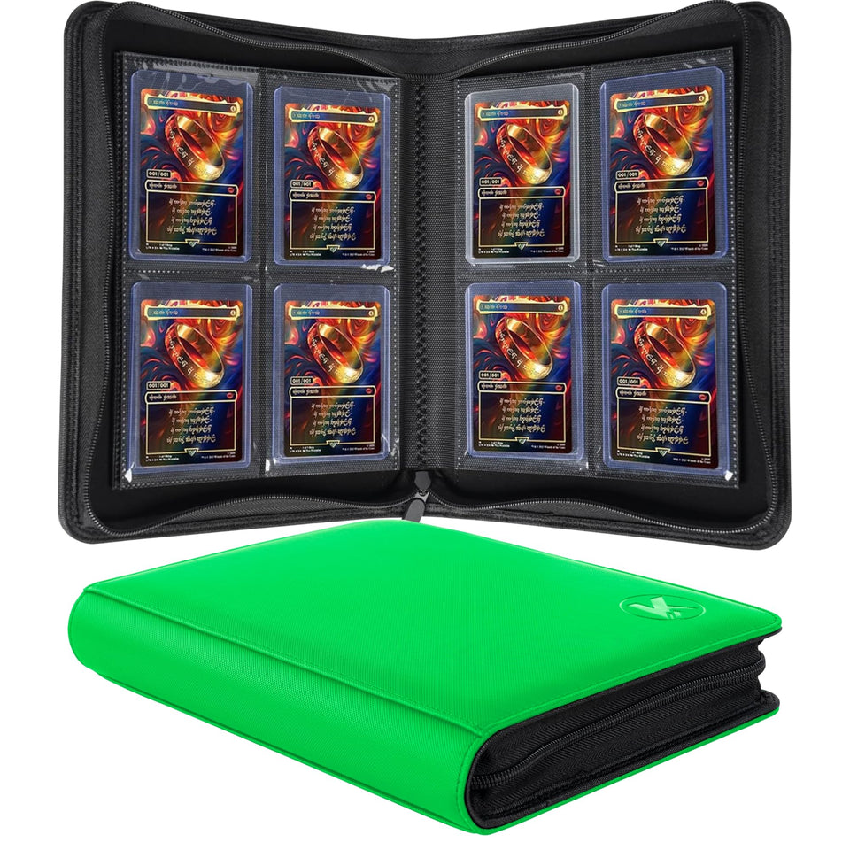KUOOKING Top Loader Binder front view in grass green, showcasing organized four-pocket layout.