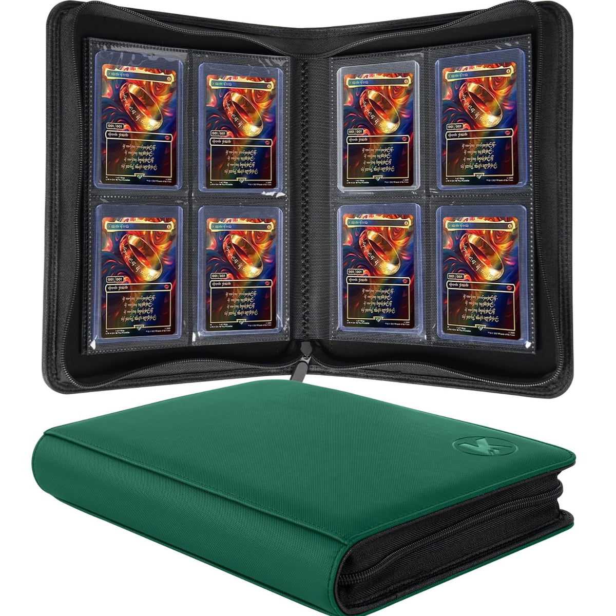 KUOOKING Top Loader Binder front view in green for organized trading card storage