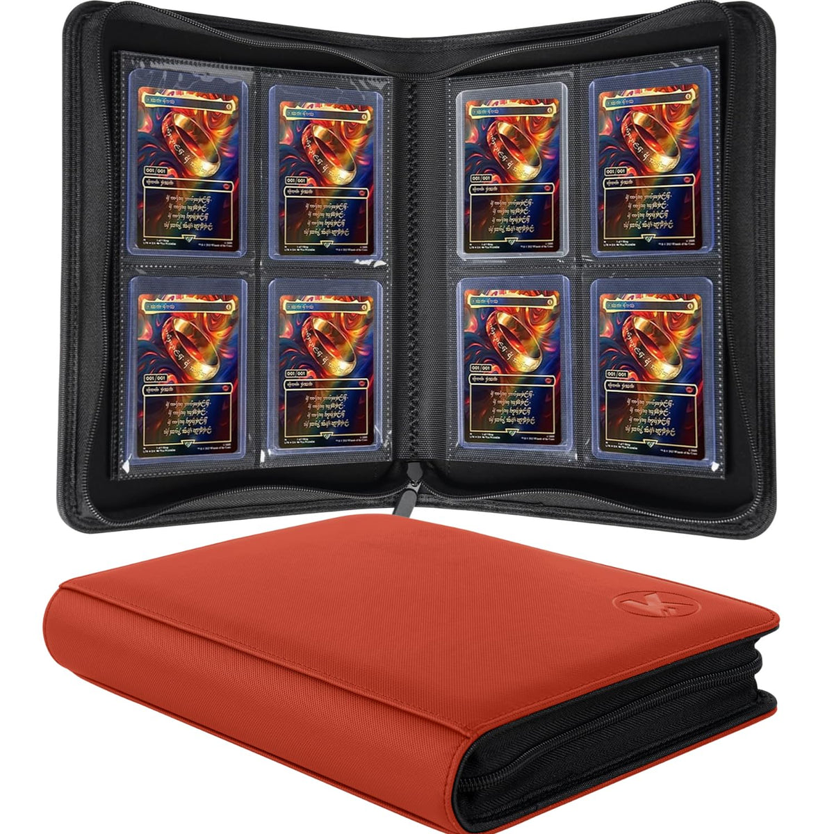 KUOOKING top loader binder red front view with double-sided pockets for 3x4 cards, easy viewing.