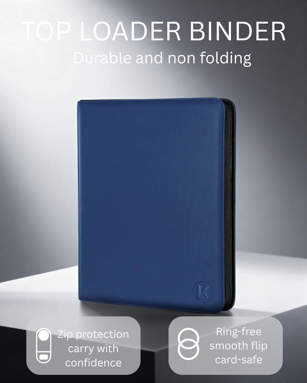 KUOOKING binder with side-loading design enables quick access to cards.