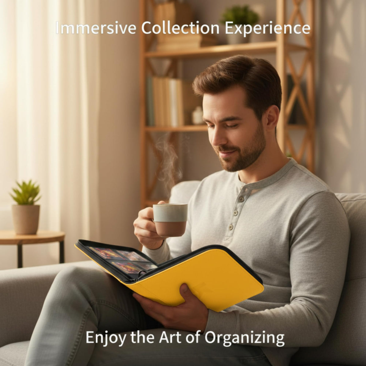 KUOOKING yellow binder stands out on shelves for easy card storage.
