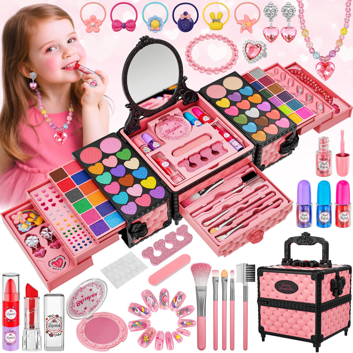Kuovei 99 Pcs Kids Makeup Kit full set for imaginative dress-up and creative play