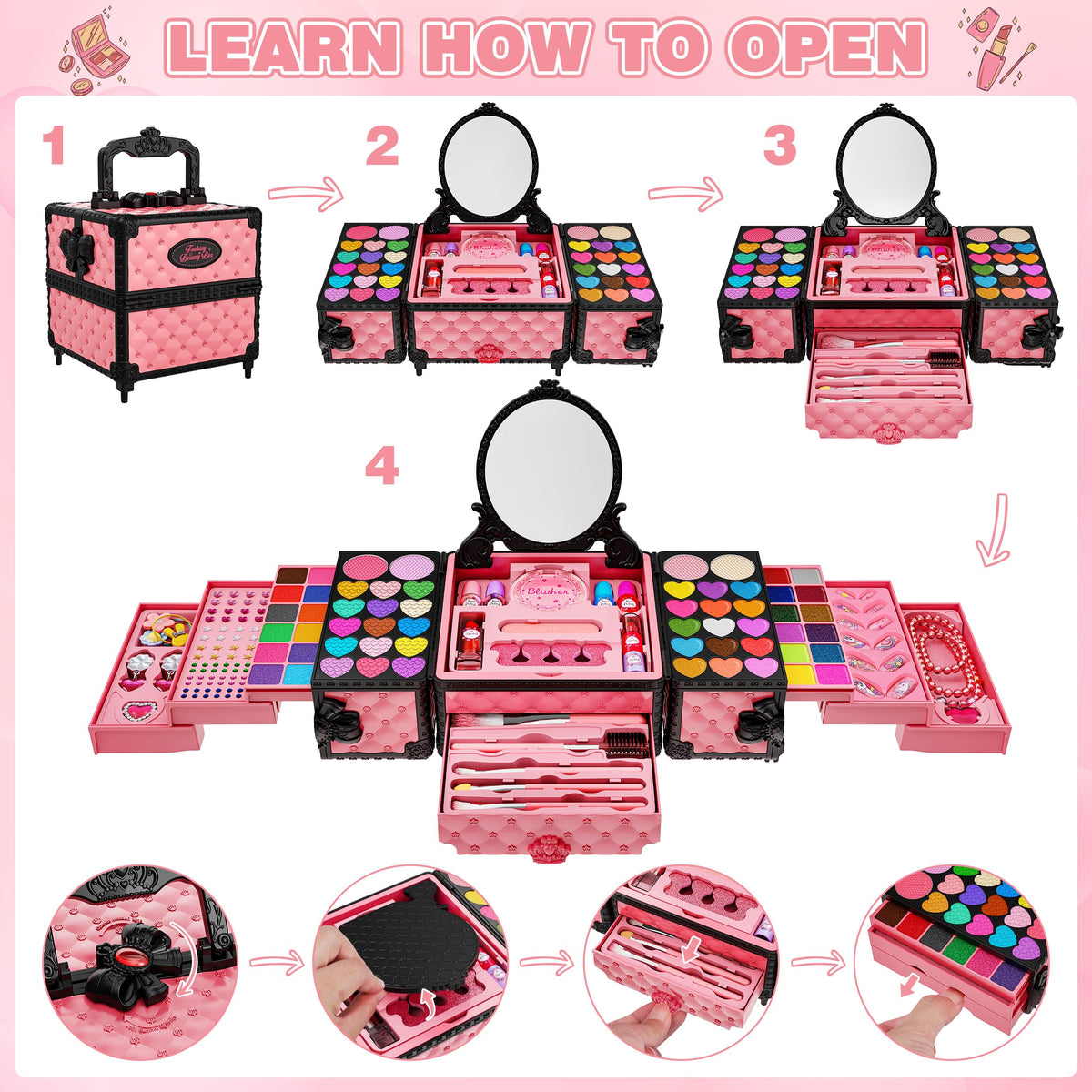 Kuovei makeup kit hair ties and accessories for kids party-ready looks