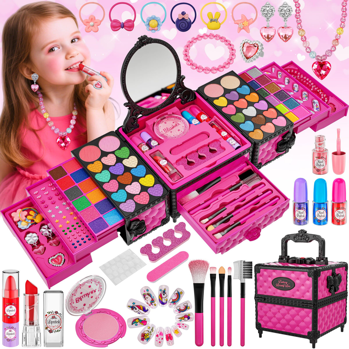 Kuovei 99 Pcs Kids Makeup Kit mirror for glam practice and imaginative play