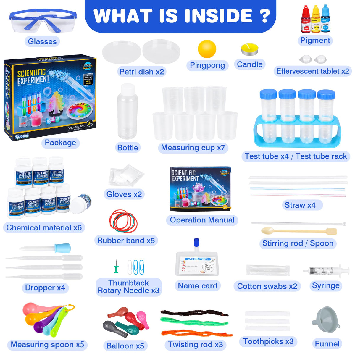 Kuovei Science Kit chemical materials bottles keep experiments organized and reusable.