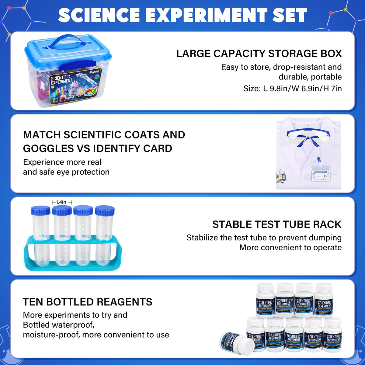 Kuovei Science Kit rainbow fountains image highlights engaging STEM demonstrations.