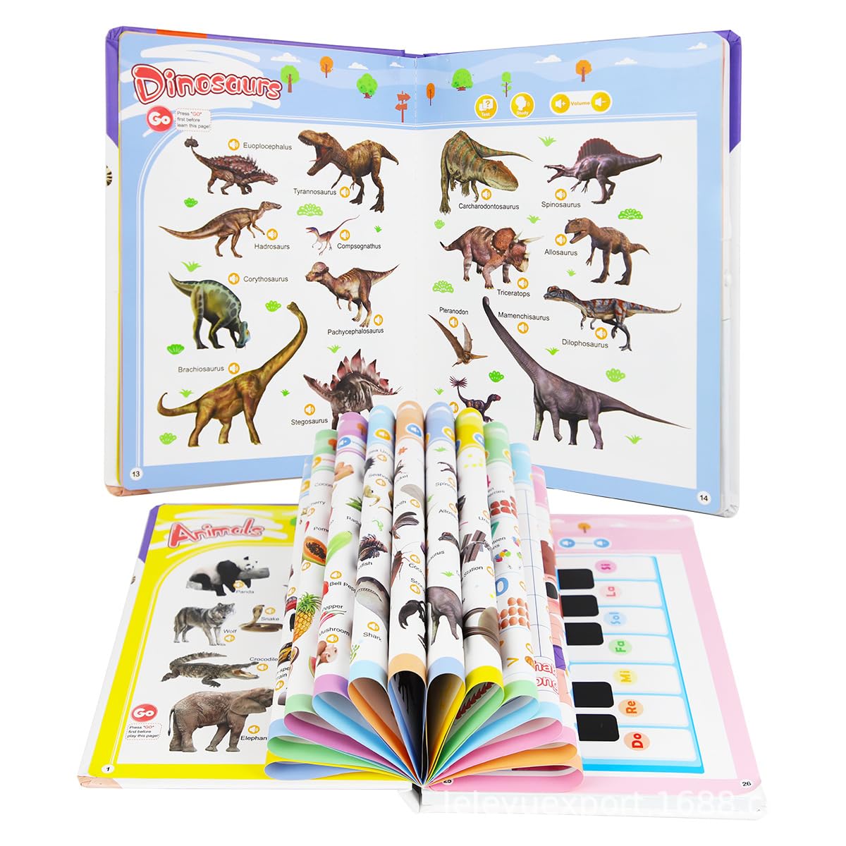 Kuriory English Words Sound Book buttons deliver real American pronunciation during play.