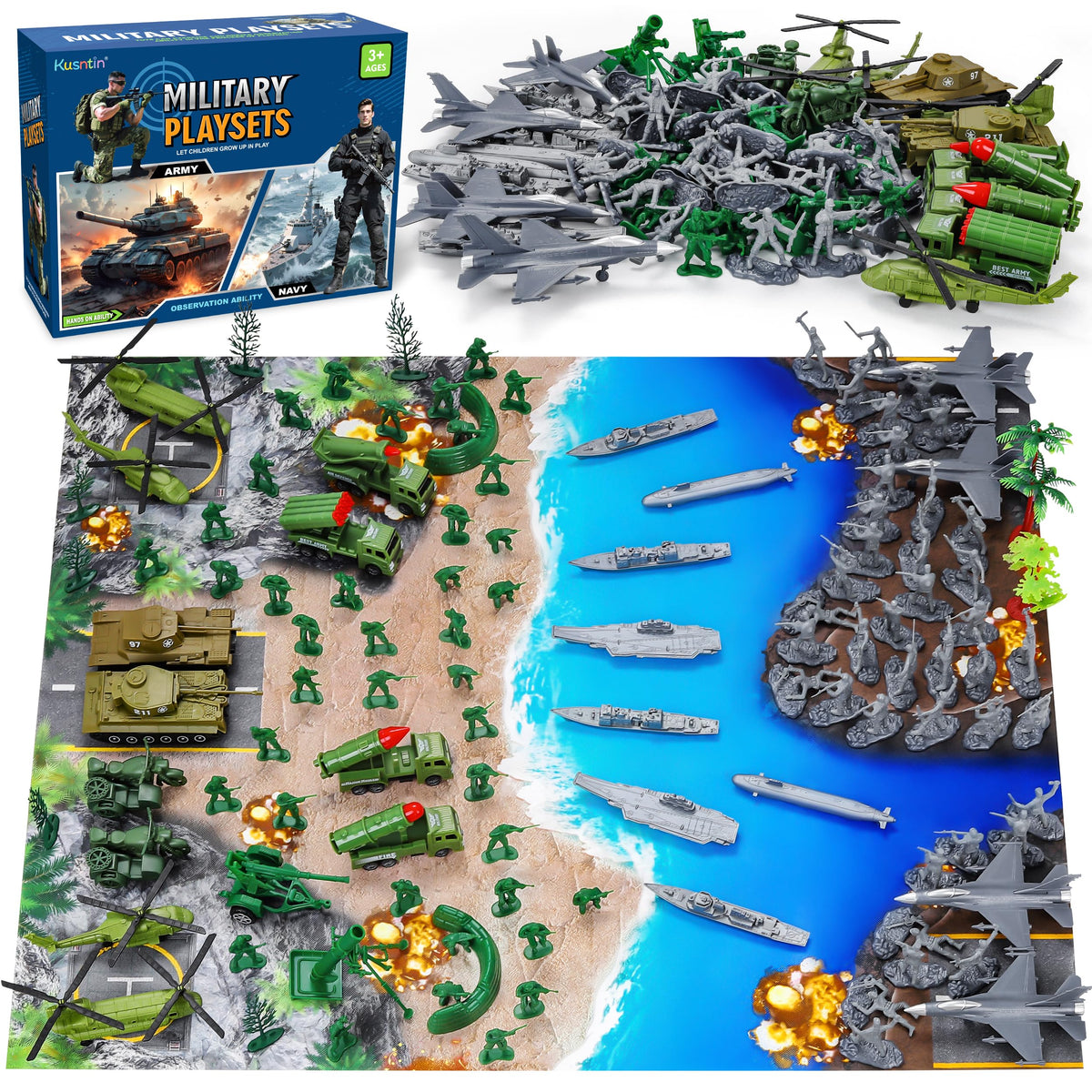 Kusntin Army Men playset battle mat for imaginative battles and organized scenes.