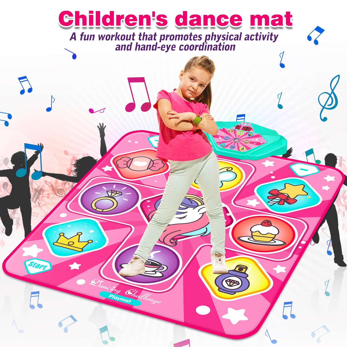 Kusntin Dance Mat showing built‑in music feature for immersive play.