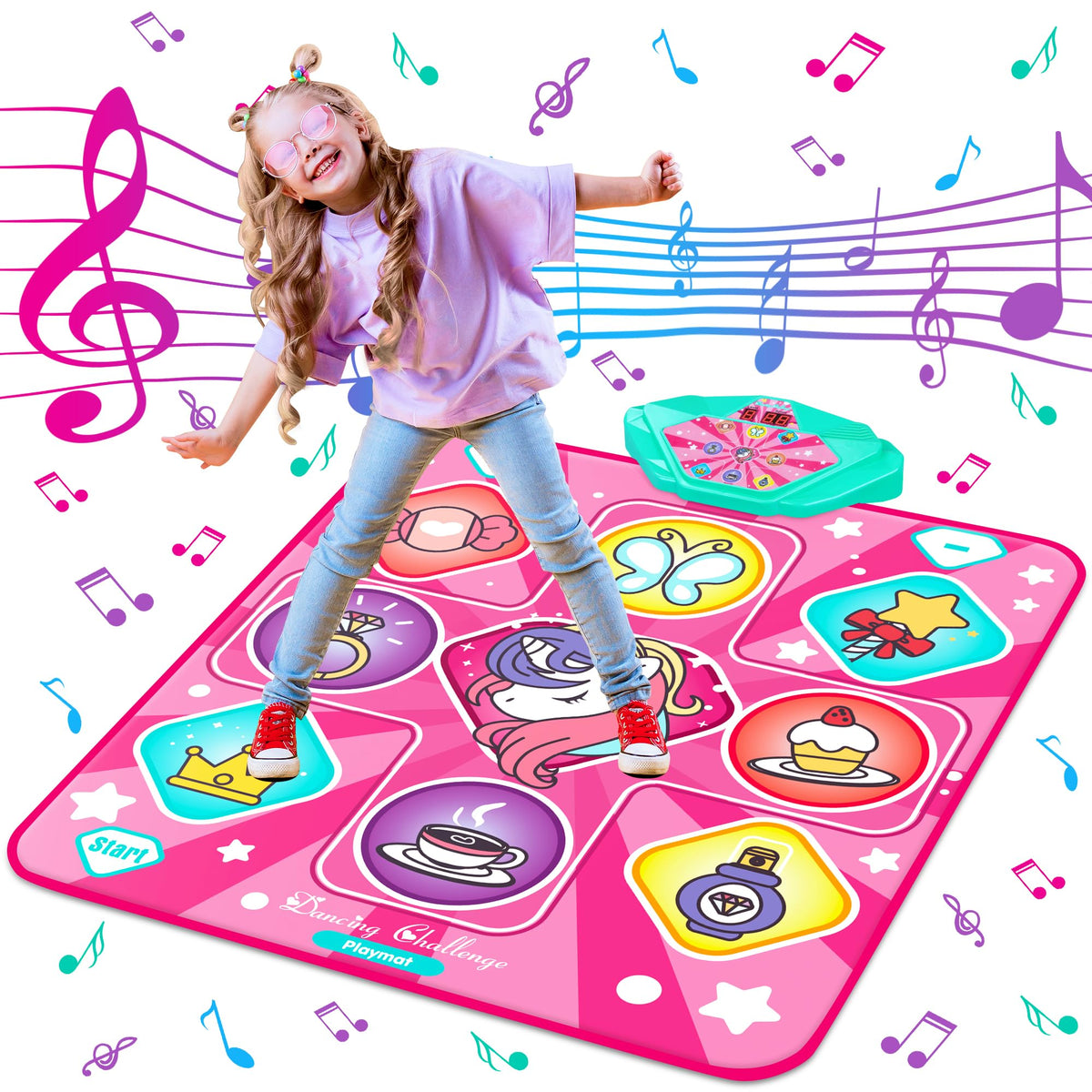 Kusntin Dance Mat with pink LED lights for engaging indoor play and bright visuals.