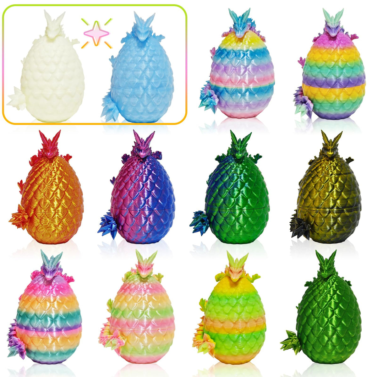 KVERM 12-piece dragon Easter eggs—vibrant colors for display or gifting.