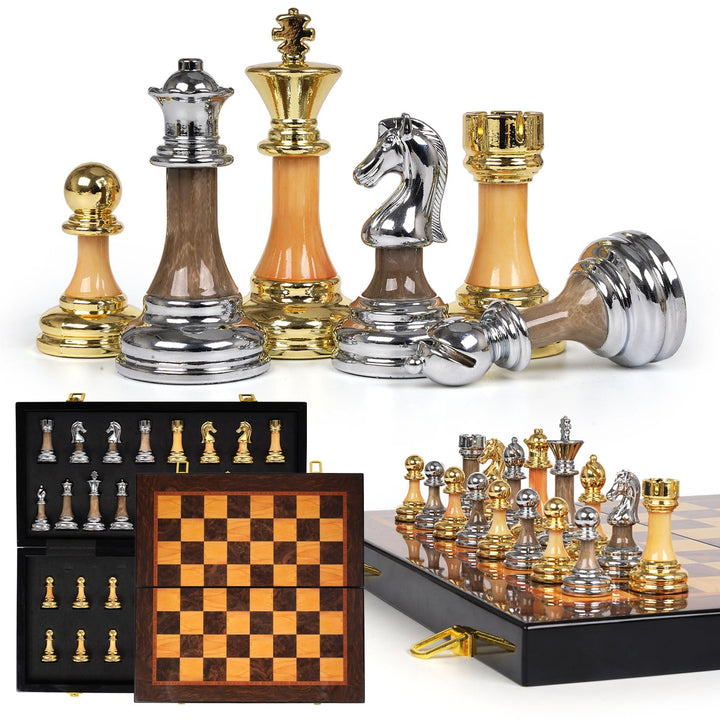 Kvintes luxury chess set with 17-inch folding board for premium home play.