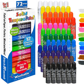 The Pencil Grip Kwik Stix 72-pack on paper enables mess-free classroom art.