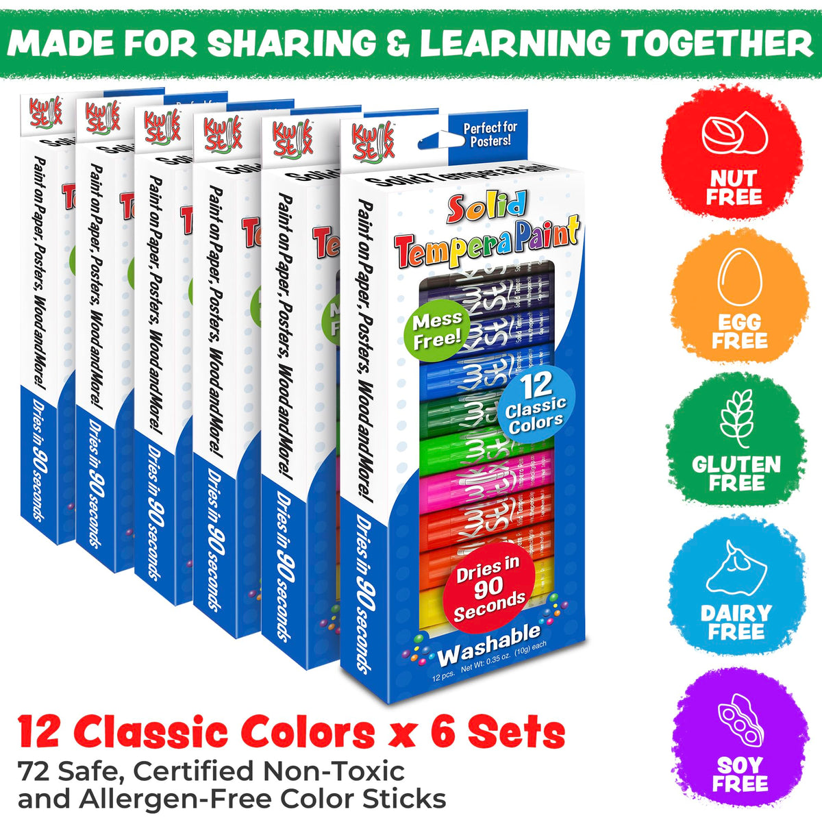 Kwik Stix 90-second-dry finish speeds clean classroom art projects.