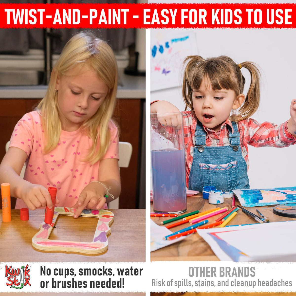 Kwik Stix work on paper, cardboard, canvas, and wood.