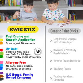 Kwik Stix twist-up mechanism makes painting easy for kids.