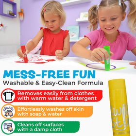 Kwik Stix washable paint sticks clean up with water.
