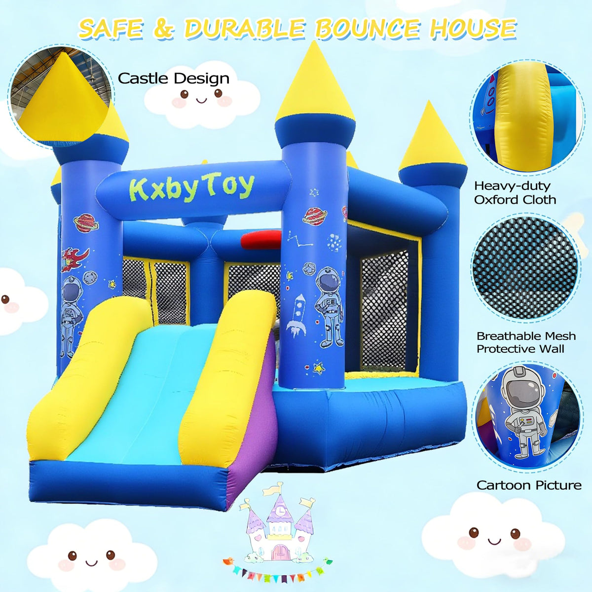 kxbyToy inflatable bounce house interior mesh walls provide safe visibility and ventilation