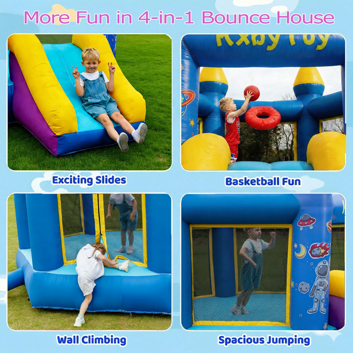 kxbyToy inflatable bounce house kids playing on slide offering extra fun and active play