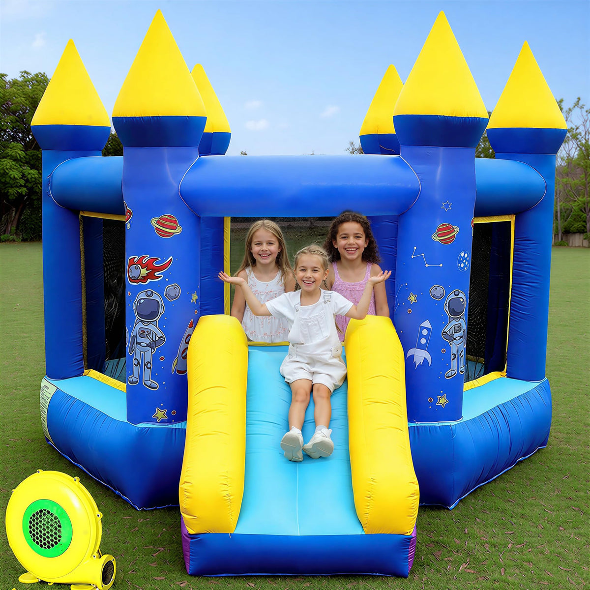 kxbyToy inflatable bounce house wide front view showing spacious play area for kids