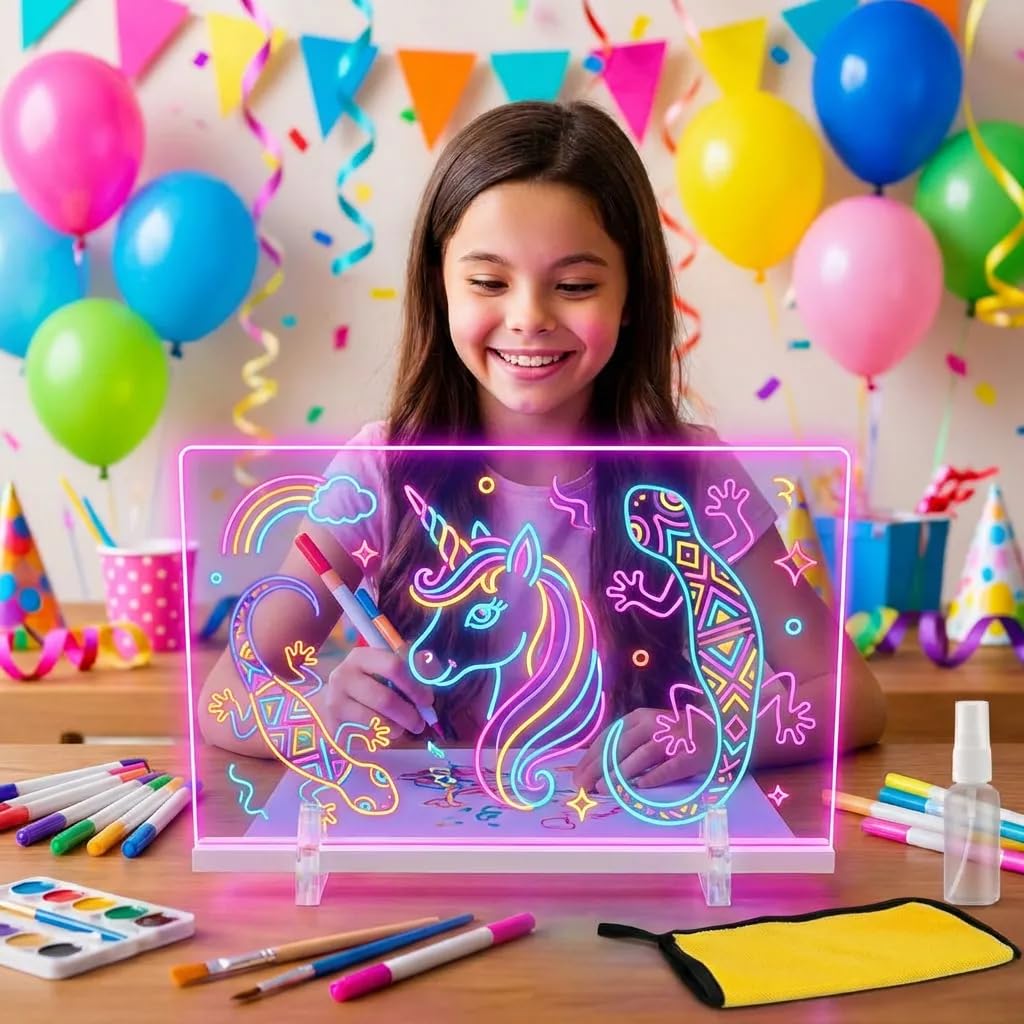 Kyclums 7-color LED glow highlights imagination during nighttime drawing sessions.
