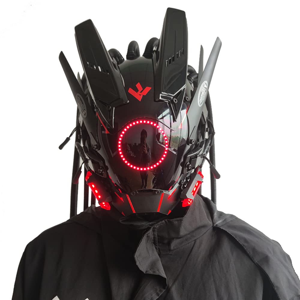 KYEDAY punk mask red detail close-up, showcasing handcrafted finish for standout costumes.
