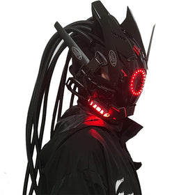 KYEDAY punk mask front view with braids, ideal for cosplay and festivals.