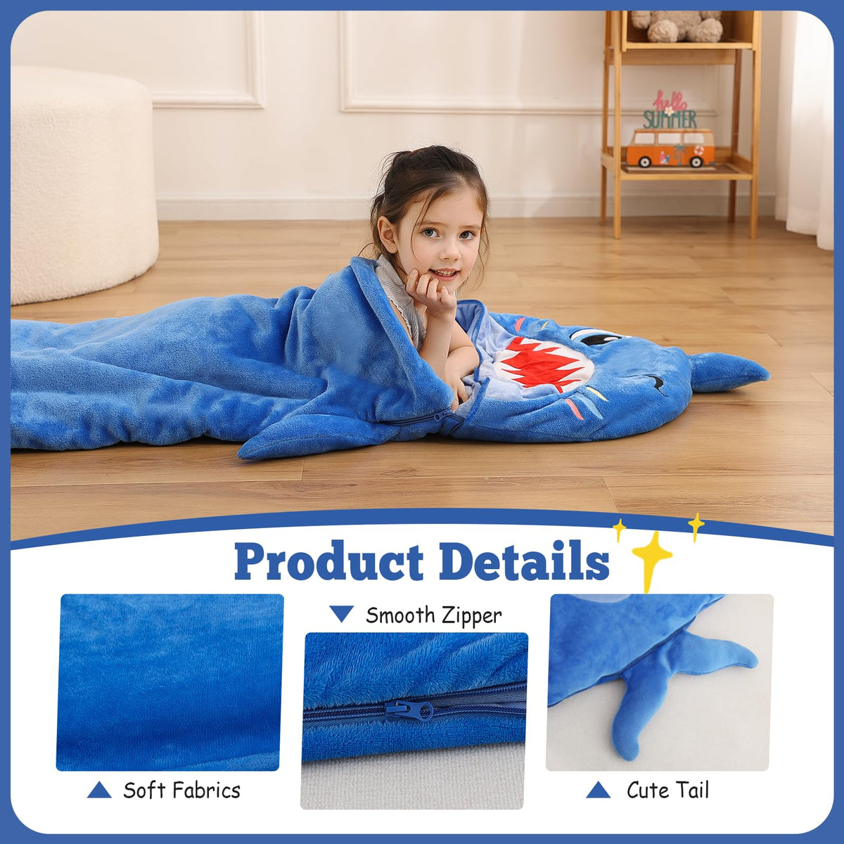 Kyerlish plush outer fabric with ultra-soft lining for gentle bedtime touch.