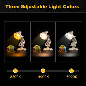 Kyglaring dimmable LED setup creates a soft glow for the Luxo Jr model.