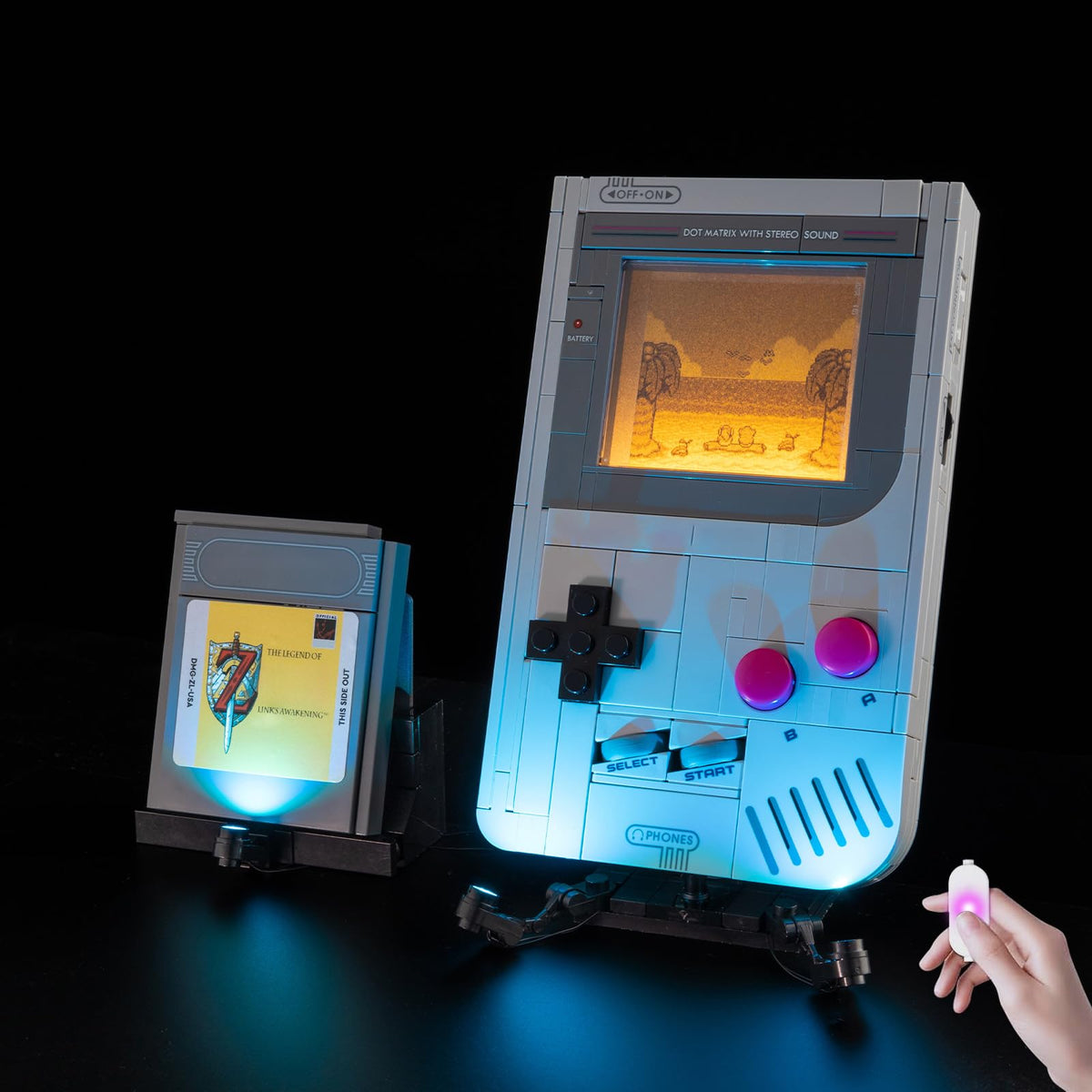 Kyglaring LED light kit enhances LEGO Game Boy 72046 assembly with vibrant illumination