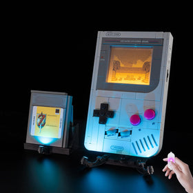 Kyglaring LED light kit enhances LEGO Game Boy 72046 assembly with vibrant illumination