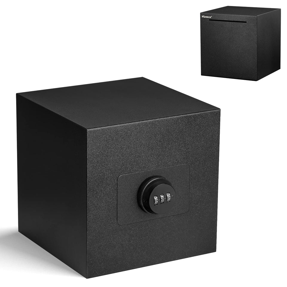 Kypeeka piggy bank front view with secure savings in a black stainless steel body