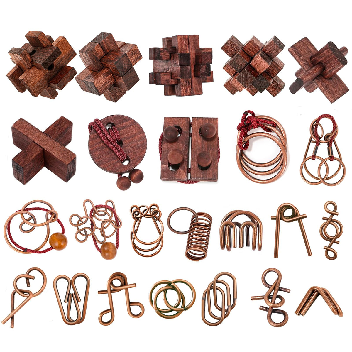 Kysthyra 24-piece brain teaser set with interlocking pieces for engaging mental challenges