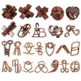 Kysthyra 24-piece metal brain teasers for challenging, focused play at home.
