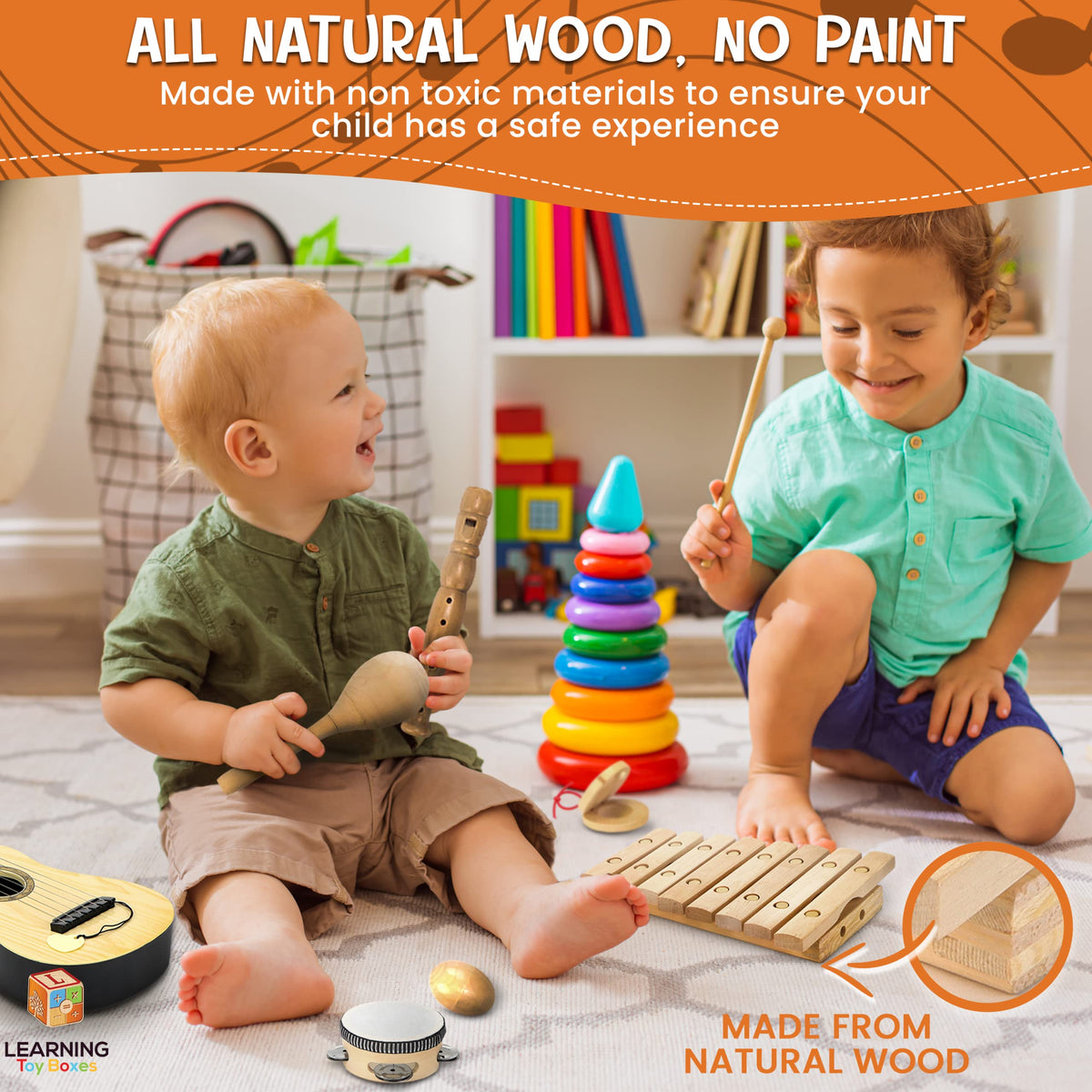 L Learning Toy Boxes egg shaker close-up emphasizes gentle, resonant tones