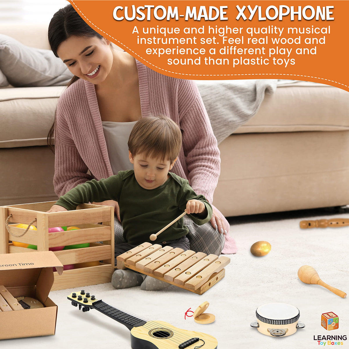 L Learning Toy Boxes maracas image encourages active rhythmic exploration