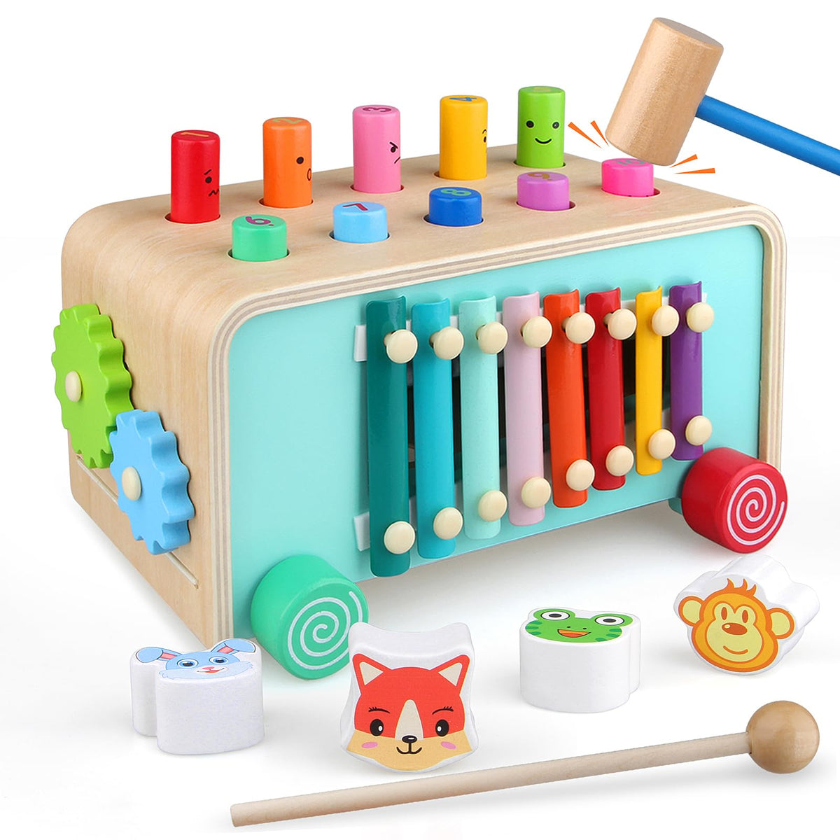 LAAVII Montessori hammer toy with wooden blocks for safe, imaginative play