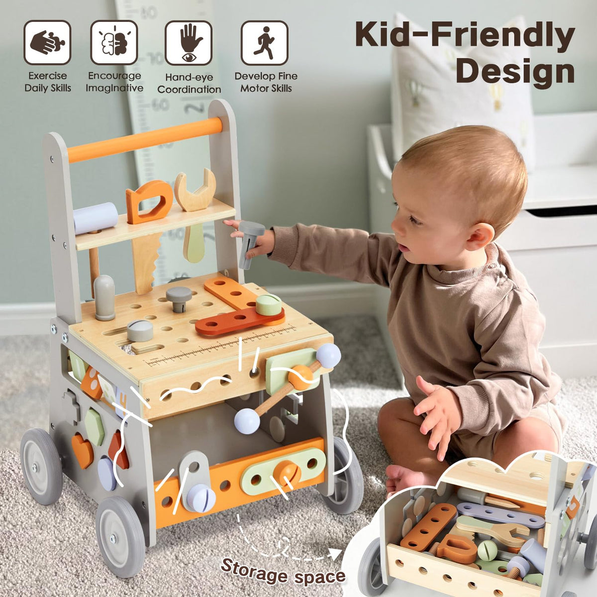 Labebe adjustable-speed walker enabling safe first steps and controlled pace.
