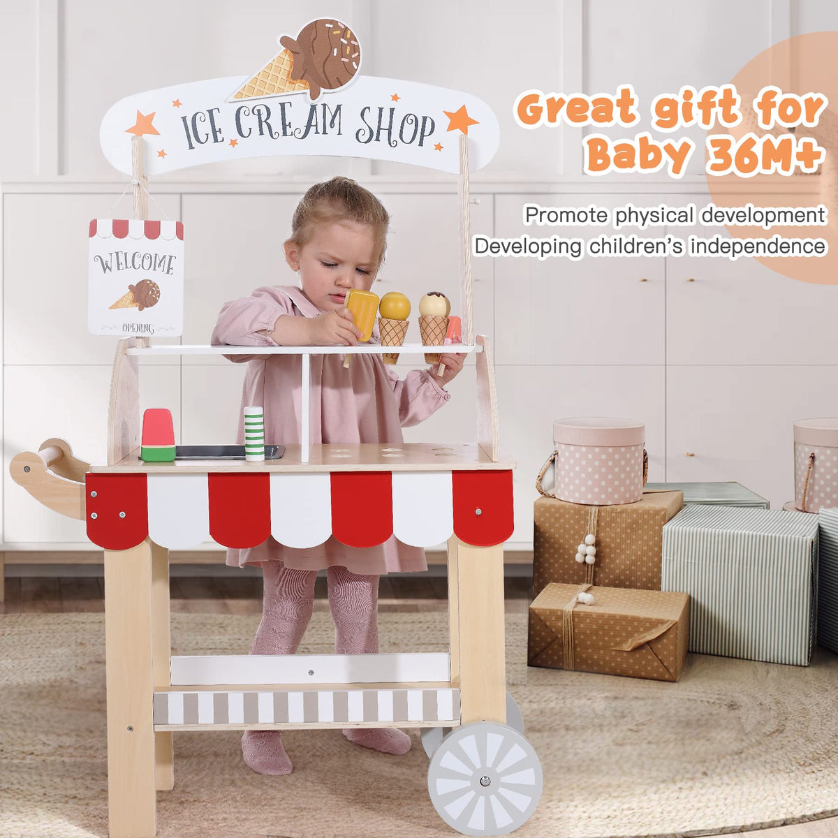 Labebe bottom storage space helps tidy small toys after playtime.