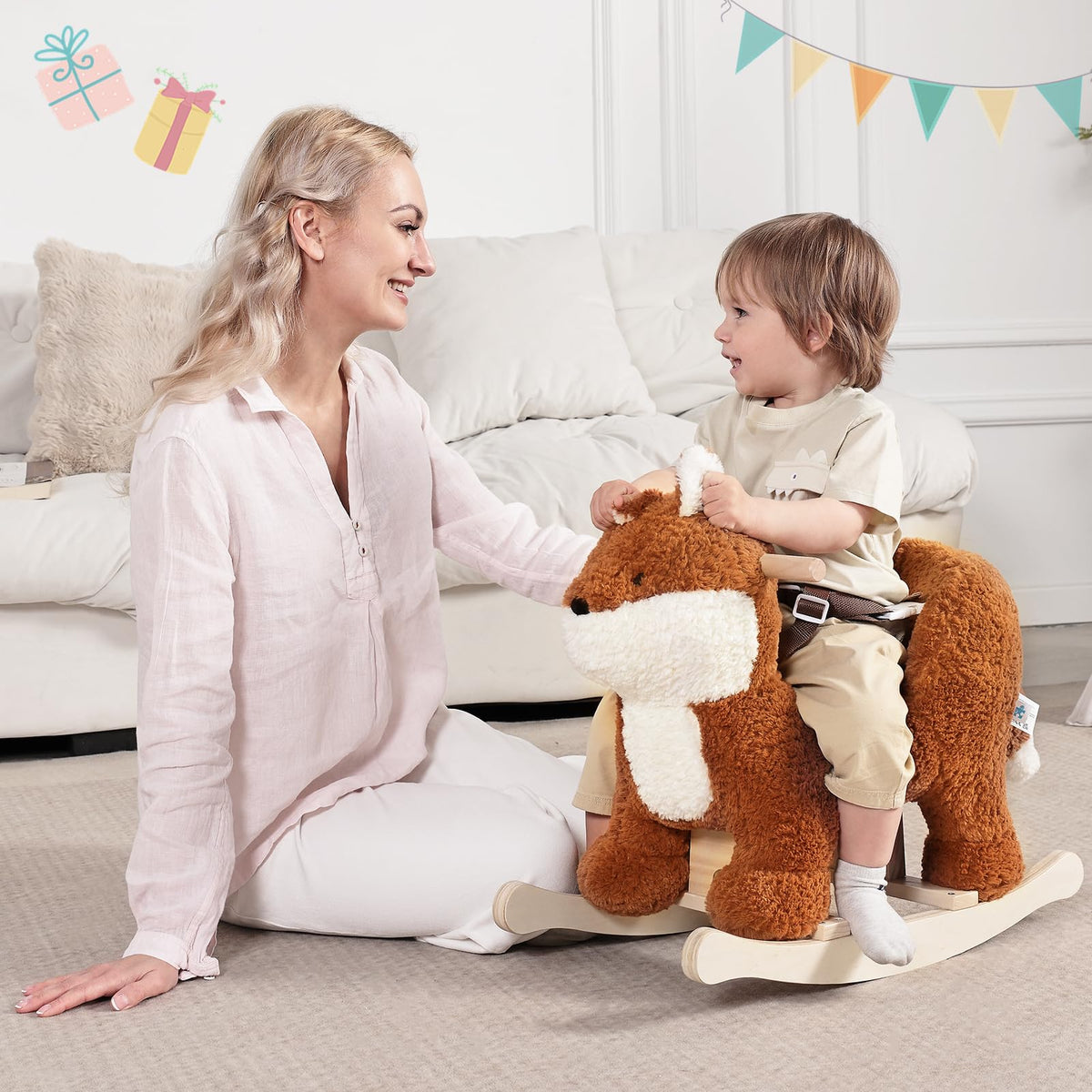 Labebe fox rocking horse 3-point harness grows with baby