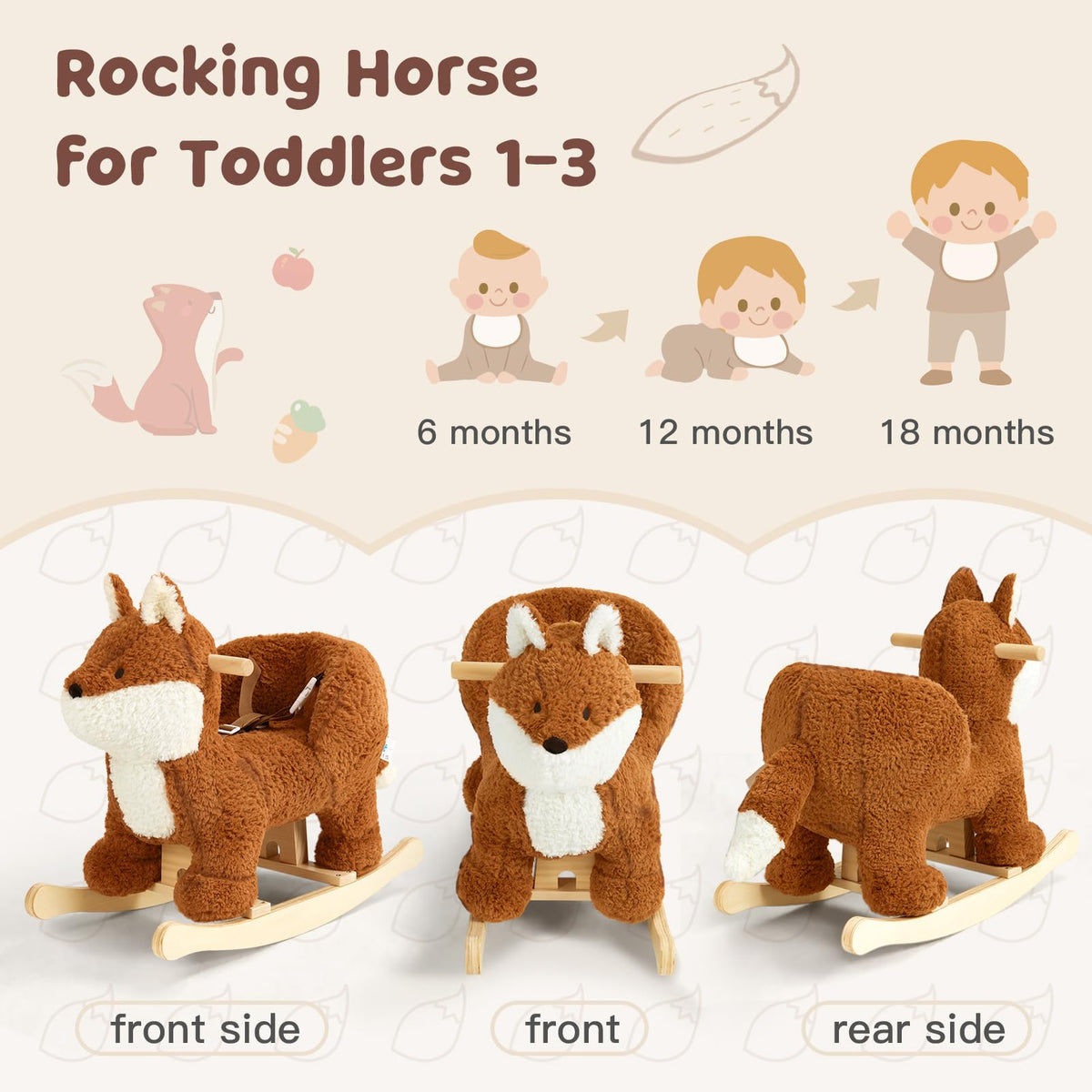 Labebe fox rocking horse wooden frame supports up to 150 lb