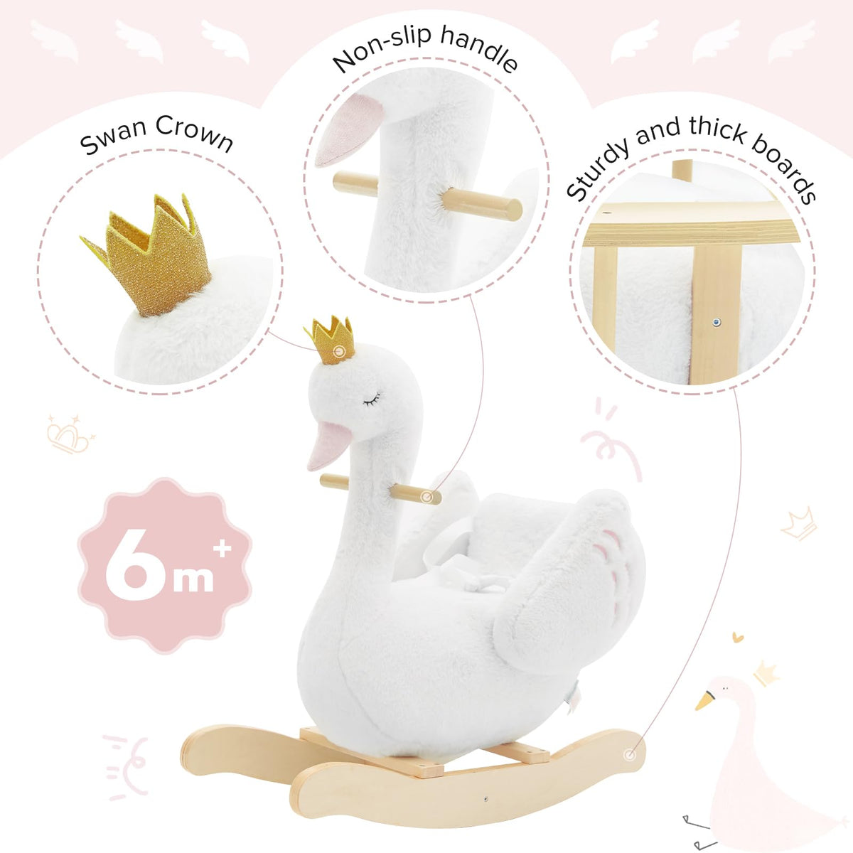 Labebe Kids Rocking Horse White Swan plush doll feature supports role-play fun