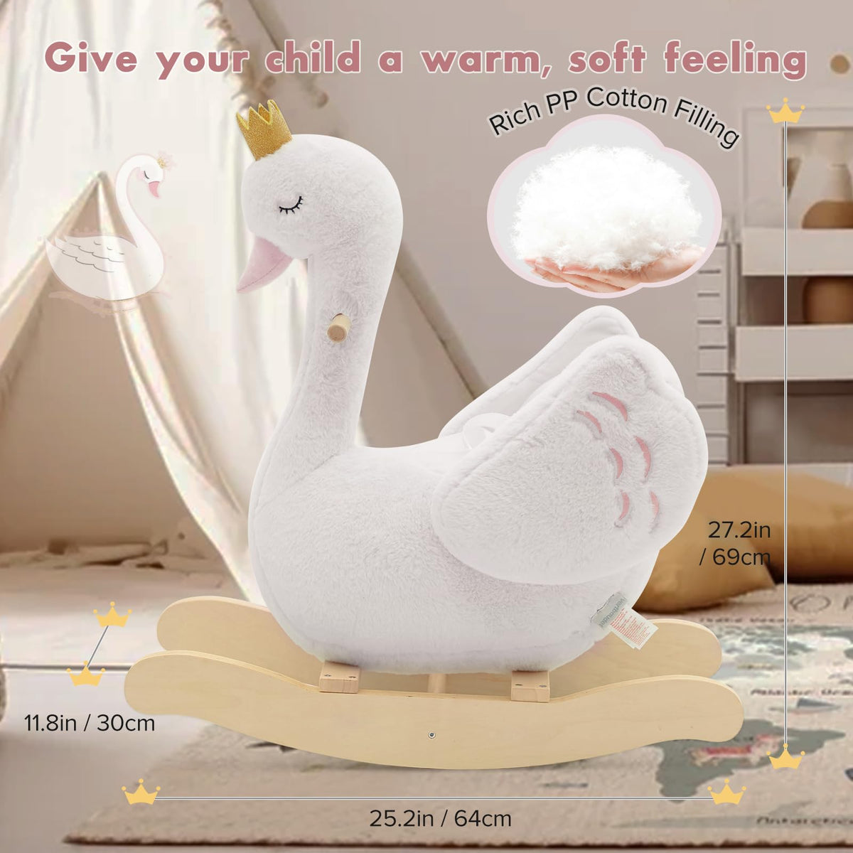 Labebe Kids Rocking Horse White Swan safety standards label communicates compliance